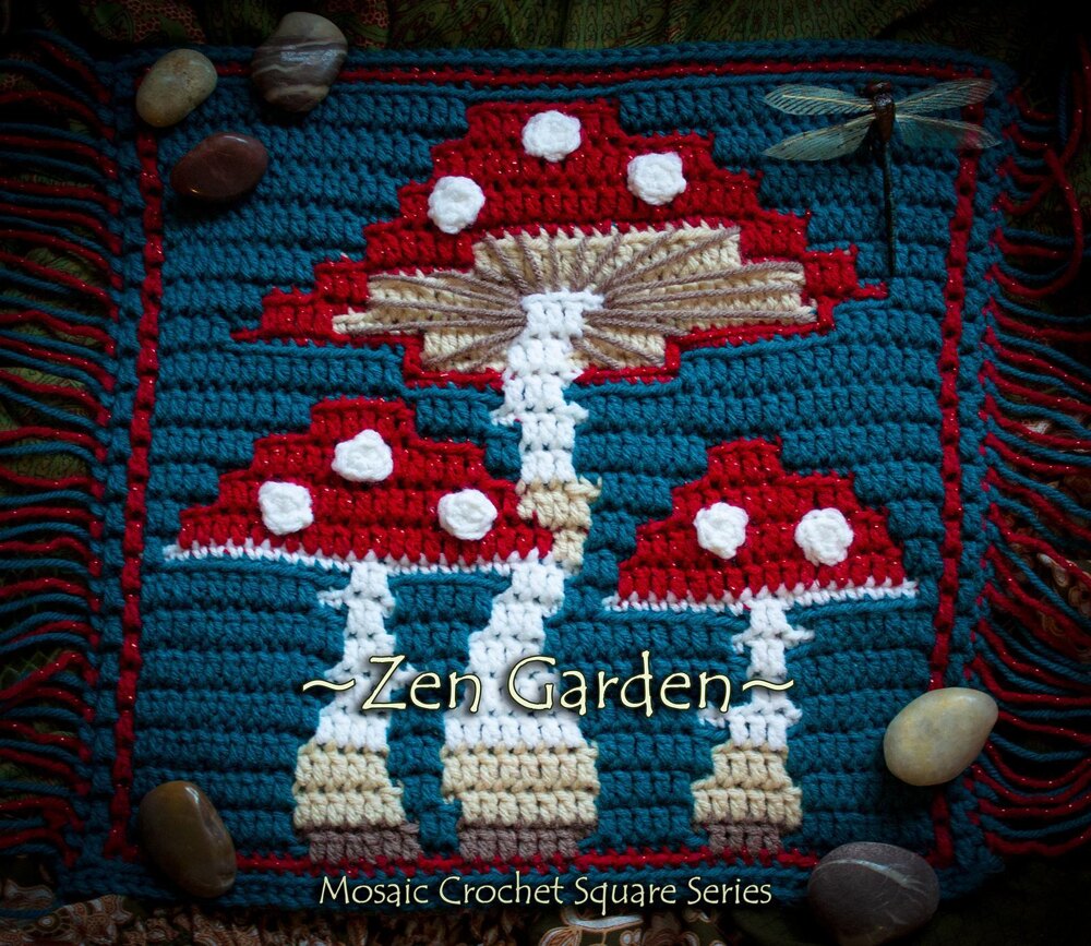 Zen Garden Mosaic Square Mushrooms Crochet pattern by Cyndie