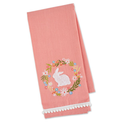 Design Imports Rabbit Wreath Embellished Dishtowel