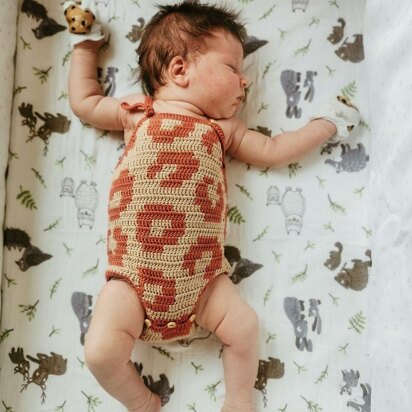LEO Newborn cotton Romper with animal print crochet pattern