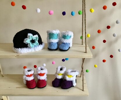 Winter Baby Boot and Hat Set Pattern No 291