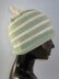 Stripe Roll Brim Topknot Beanie Hat