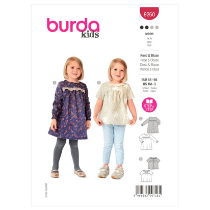 Burda Style Baby Dress / Blouse B9260 - Paper Pattern, Size 56 - 98