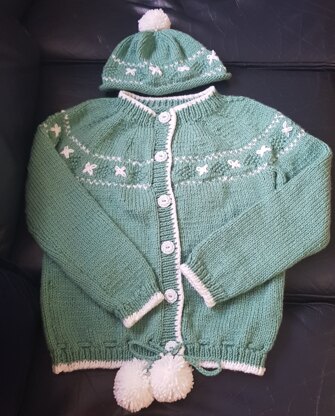 Aran cardigan and hat