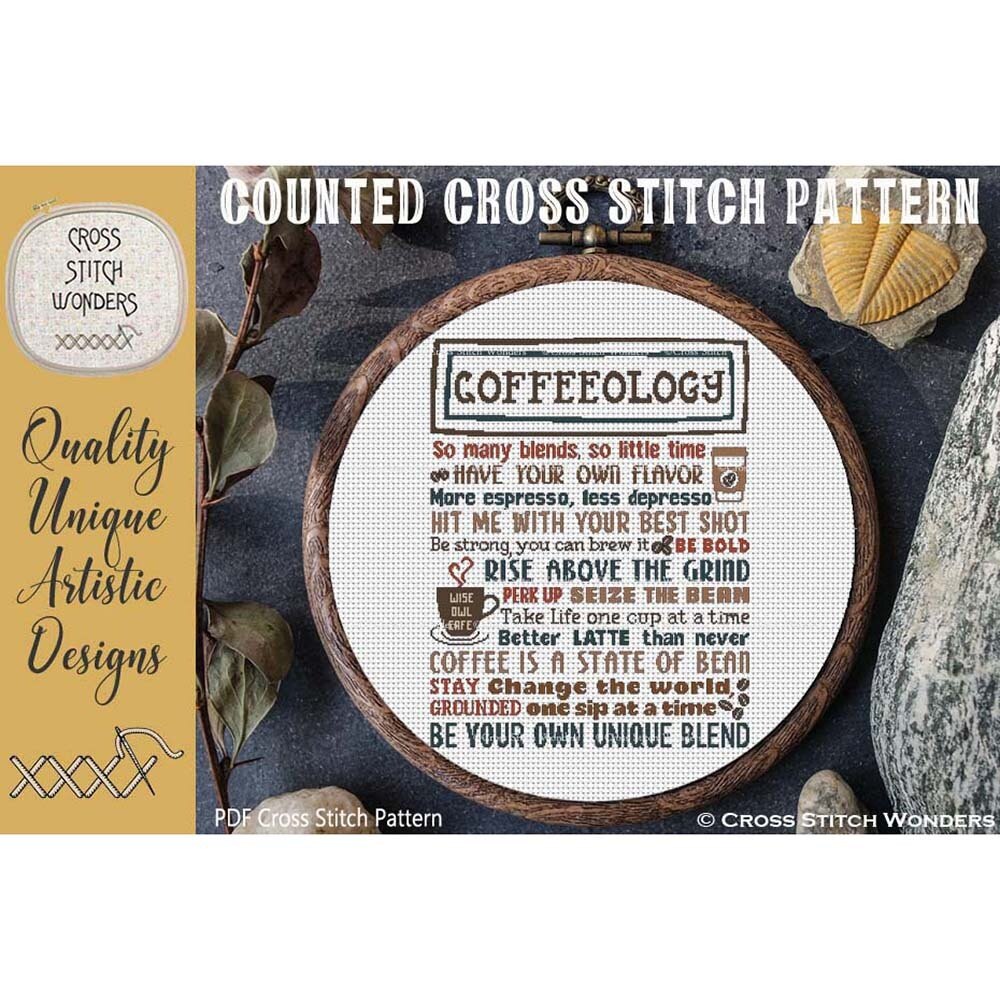 Coffee Mug Cross Stitch Pattern PDF Coffee Lover Cross 