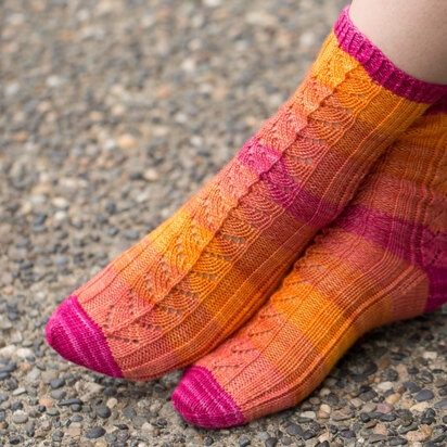 Hele Rib and Lace Gradient Socks in SweetGeorgia Party of Five Gradient Mini-Skein Set - Downloadable PDF