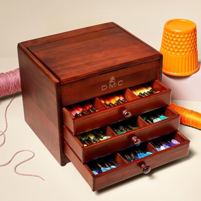 DMC  Wooden Embroidery Box pre-filled with 120 DMC Mouline Special Threads