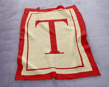 C2C Crochet Pattern Initial Letter T Blanket Baby Shower Stroller Name Throw
