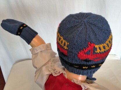 Fire Trucks Ear Flap Hat & Mittens to Match