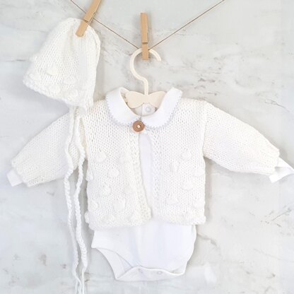 Baby Bobble Cardigan and Bonnet Set in Aran knit
