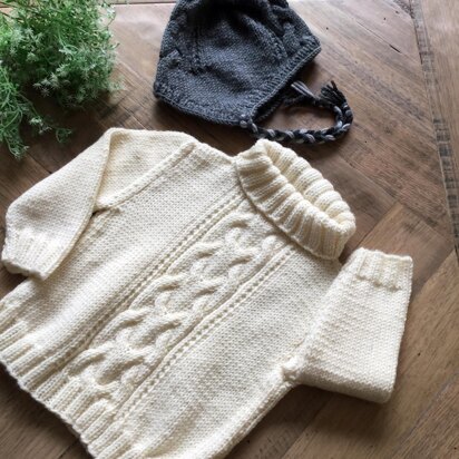 Cable Sweater with Matching Hat - P102 - knitting pattern