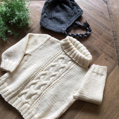 Cable Sweater with Matching Hat - P102