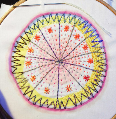 Dropcloth Samplers Colorburst - Starburst - Printed Embroidery Kit - 5in x 5in