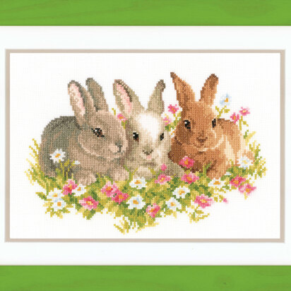 Vervaco Counted Cross Stitch Kit Rabbits In A Field Cross Stitch Kit