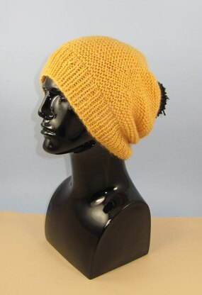 Chunky Garter Stitch Big Bobble Slouch Hat