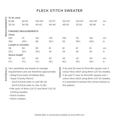 Fleck Stitch Sweater - Knitting Pattern for Women in Debbie Bliss Super Chunky Merino by Debbie Bliss - DB417 - Downloadable PDF