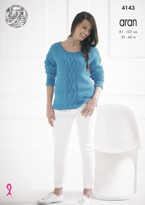 Raglan Sweaters in King Cole Big Value Recycled Cotton Aran - 4143 - Downloadable PDF