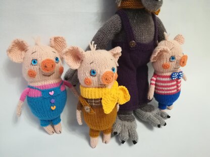 Toy Knitting Patterns - Knit Toy 3 Little Piglets, Knitting Pattern Animals