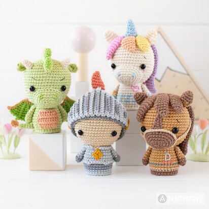 Mini Amigurumi Crochet Pattern Toys Set Unicorn Knight Dragon Horse Crochet Animal Pattern Mini Kingdom by AradiyaToys (Olka Novytska) Tutorial PDF File DIY