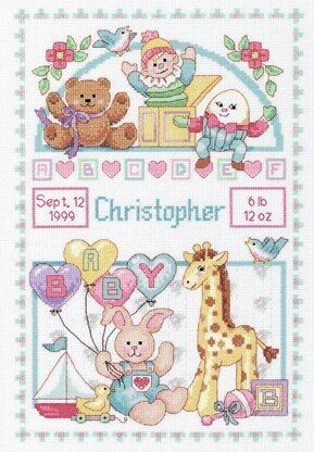 Dimensions For Baby Birth Record Counted Cross Stitch Kit - 10in x 14in (25cm x 36cm)