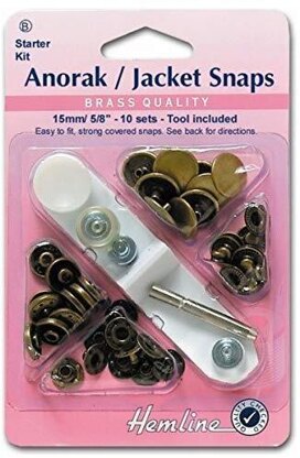 Hemline Anorak,Jacket Snaps Starter Kit, 15mm x 10 sets - Nickel
