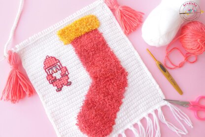 Christmas Fuzzy Sock Crochet Wall Hanging