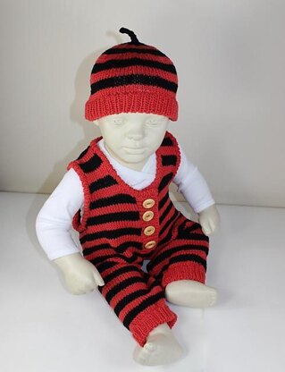 Baby Stripe Dungarees and Beanie Hat