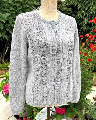 Cardigan with Neat Eyelet Panels