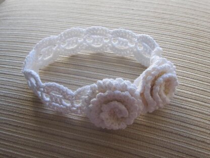 White Crochet Headband with Two Roses