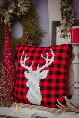 Farmhouse Plaid Deer Pillow Cover