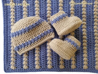 Crochet Pattern for Baby Blanket, Hat and Booties
