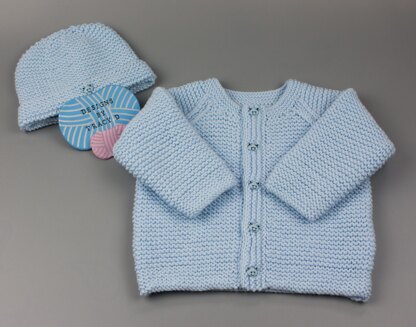 Elis baby unisex cardigan and beanie hat knitting pattern 0-3mths & 3-6Mmhs