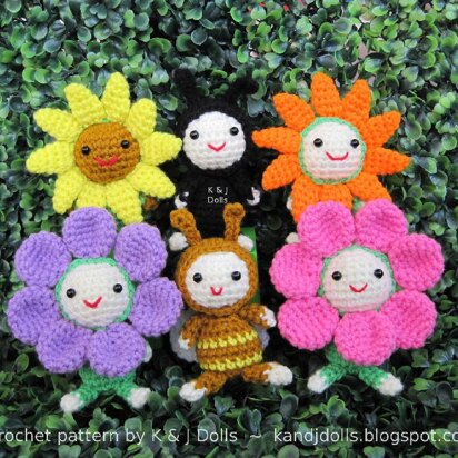 Bee, sunflowers and ladybug amigurumi crochet pattern 