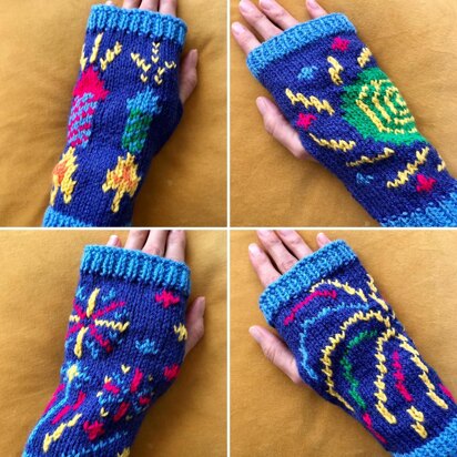 Cosy Fireworks Wrist Warmers - knitting pattern