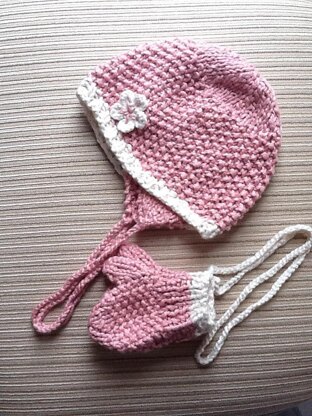 Organic Cotton Set Hat and Mittens For a Girl 12-18 months
