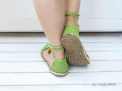 Green sandals with rope soles