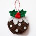 Christmas hanging ornaments. Crochet Xmas pudding. Santa and Mrs Claus. Crocheted reindeer. Rudolf ornament. Elf. Christmas tree decorations