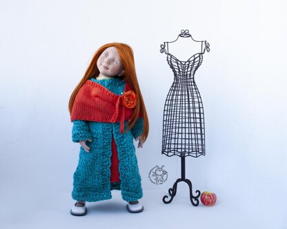 Outfit Orange and Turquoise for 18in doll  knitting flat