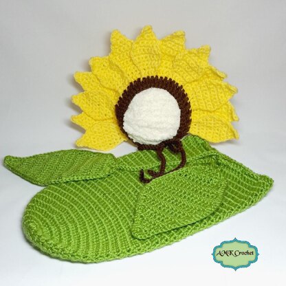 Newborn Sunflower Bonnet Hat and Cocoon