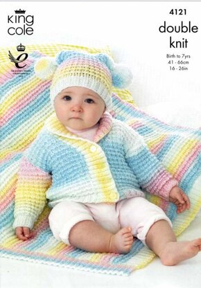 Cardigan, Hat And Blanket in King Cole Melody DK - 4121