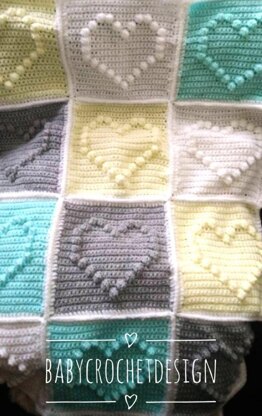 Crochet bobble heart baby blanket