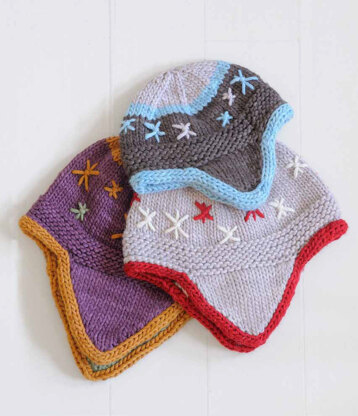 Flurry Flap Hats in Blue Sky Fibers Worsted Hand Dyes - Downloadable PDF