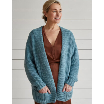 Moss Stitch Jacket with Deep Rib Bands - Knitting Pattern For Women in Debbie Bliss Dulcie by Debbie Bliss