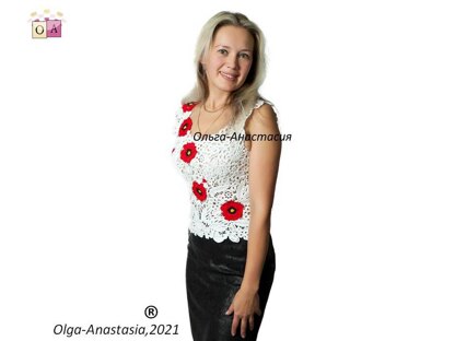 Lace blouse with poppies