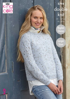 Ladies Round and Stand Up Neck Sweaters Knitted in King Cole Homespun DK - 5794 - Downloadable PDF