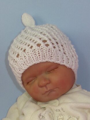 Baby Simple Lace Stitch Topknot Skullcap Hat