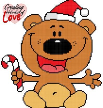 Christmas Teddy Bear Holding Candy Cane Stitch Graph