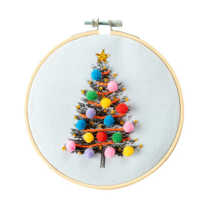 Cotton Clara Christmas Tree Printed Embroidery Kit - Blue - 4in