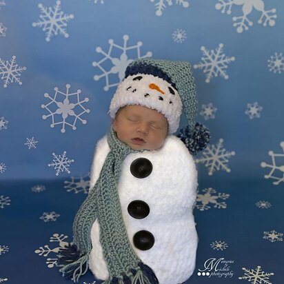 Newborn Snowman Hat, Scarf, and Cocoon