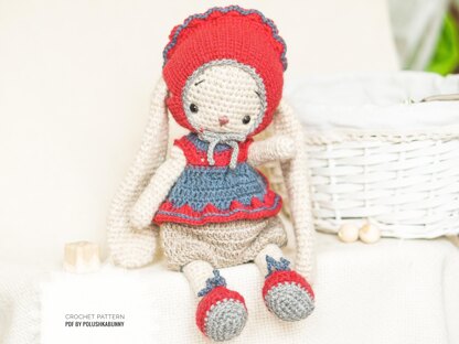 Crochet Pattern - Doll Clothes - Outfit Cute Little Girl for Bunny toy