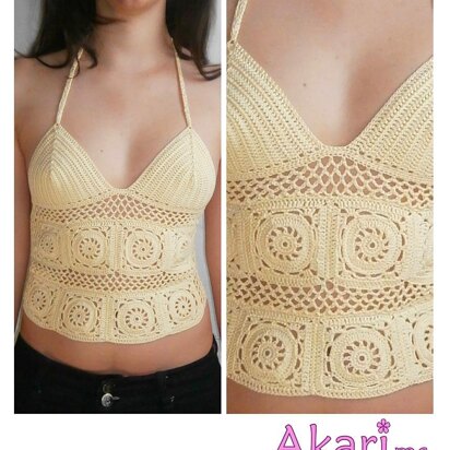 Open weave crochet top with Granny Squares _ M17